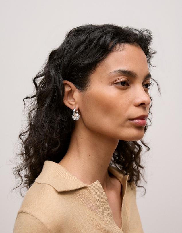 Trenery - Rava Drop Hoop Earrings in Silver