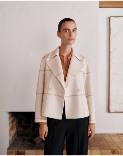 Trenery - Double Faced Wool Check Peacoat in Stone