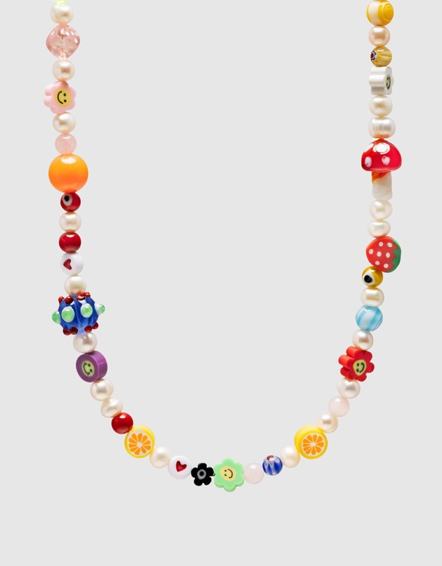 Nialaya Jewellery - Men's Berry Pearl Choker with Assorted Beads