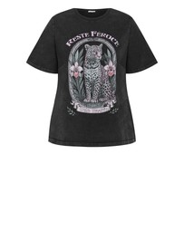 City Chic - Plus size Wild Beauty Tee - black acid wash
