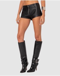 EDIKTED - Zippy Faux Leather Micro Shorts