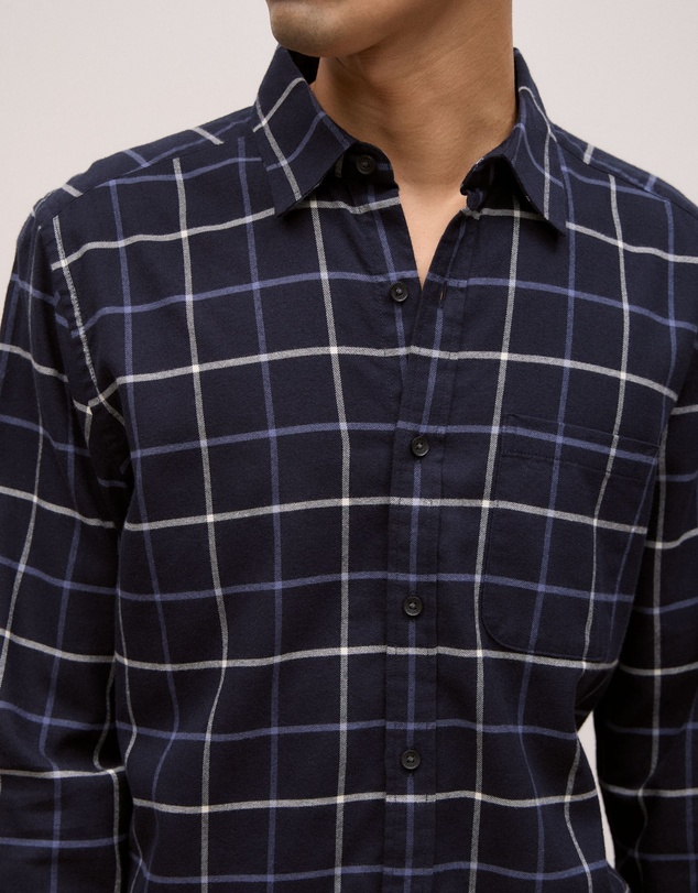 Trenery - Brushed Cotton Yarn Dyed Check Shirt in Navy