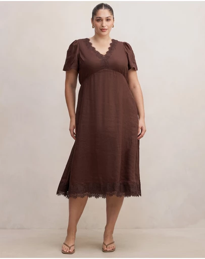 Forever New Curve - Zali Curve Lace Linen Midi Dress