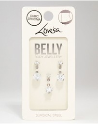 Lovisa - Surgical Steel Star & Heart Crystal Belly Piercing 3-Pack