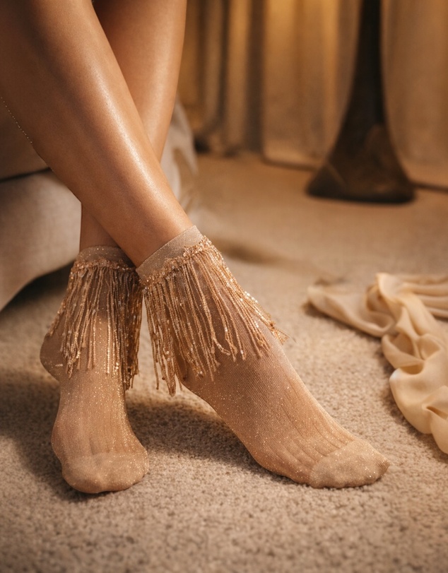 High Heel Jungle - Stevie Metallic Lurex Socks With Glitter Fringe