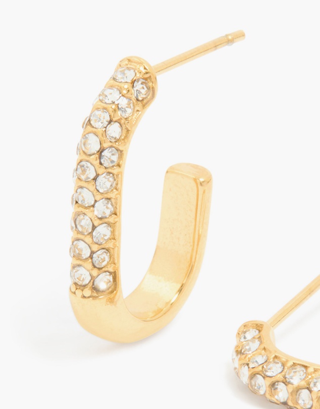 Lovisa - Waterproof Gold Plated Stainless Steel Diamante Half Oval Hoop Earrings