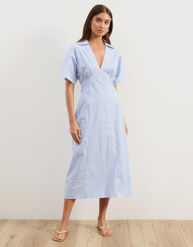 Atmos&Here - Isobel Cotton Poplin Stripe Shirt Midi Dress