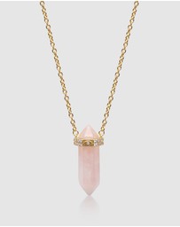 Nialaya Jewellery - Rose Quartz Crystal Necklace with Engraved Evil Eye Detail