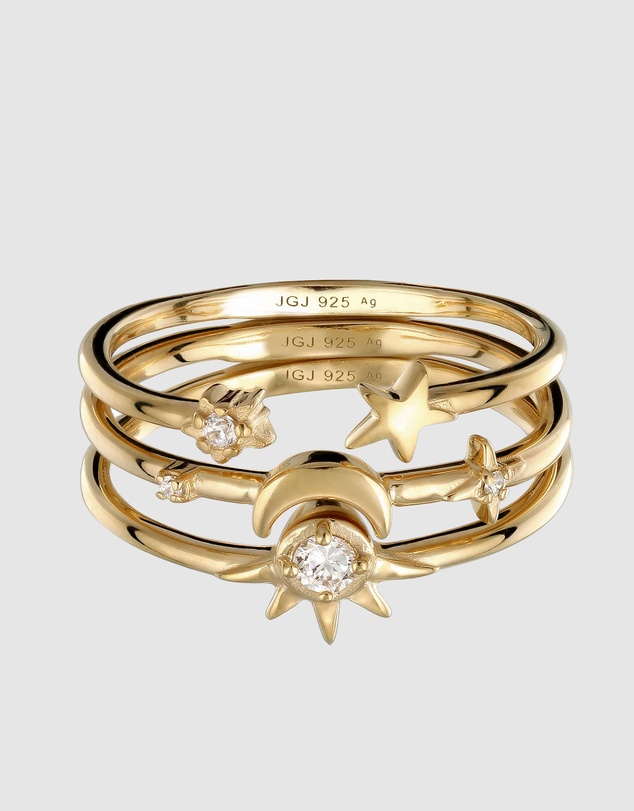 Elli Jewelry - Celestial Zirconia Stacking Ring Set in Gold-Plated 925 Silver
