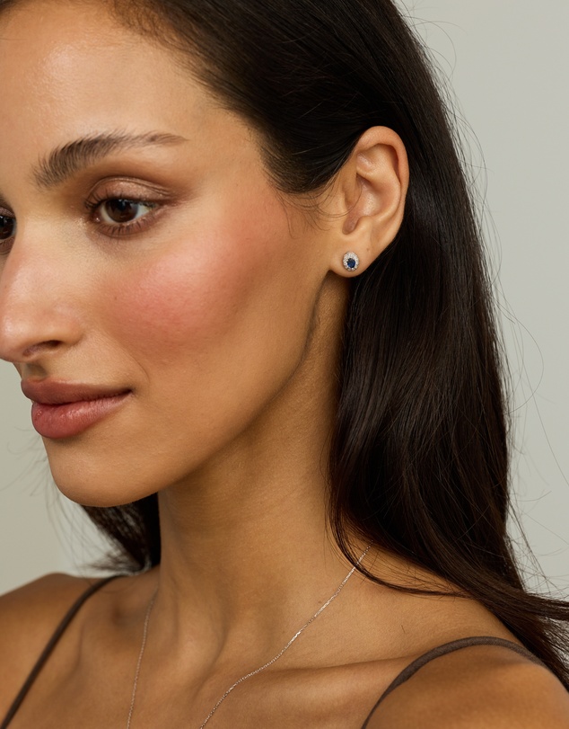 Michael Hill - Australian Sapphire & 0.12 Carat TW Diamond Stud Halo Earrings in 10kt White Gold