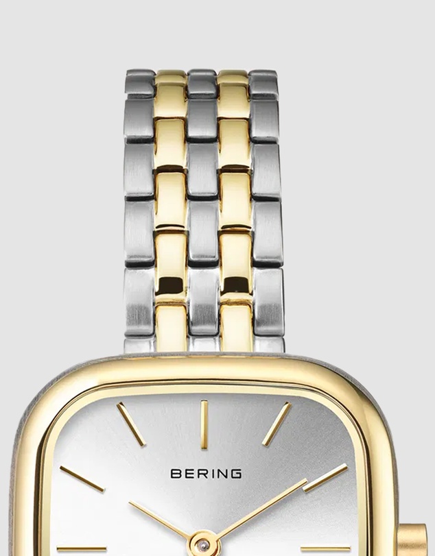 Bering - Bering Classic Ladies 26mm Square Case Two Tone Metal Strap Watch