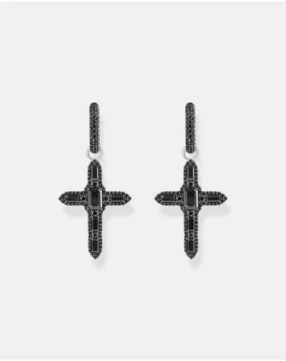 THOMAS SABO - Single Cross hoop earring with black zirconia