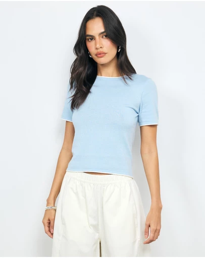 AERE - Ayla Contrast Organic Cotton Knit Top
