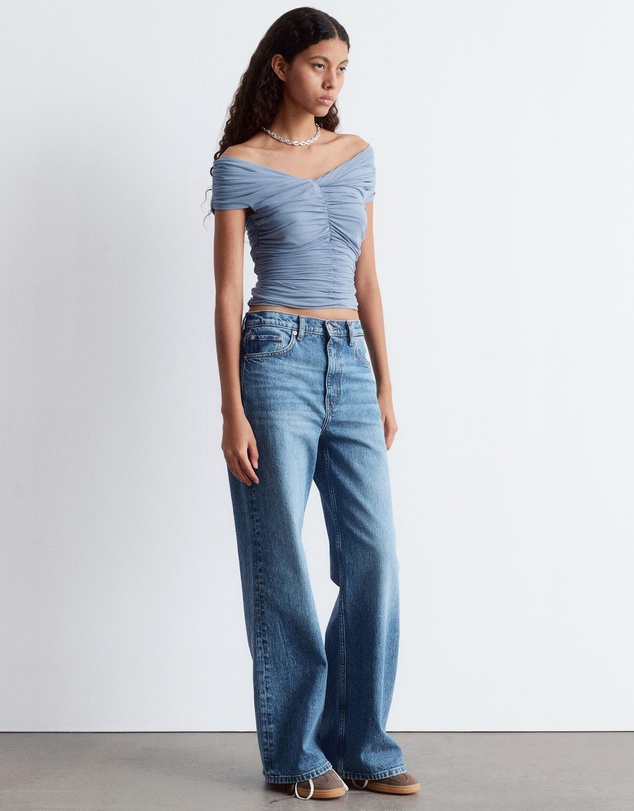 & Other Stories - Ruched V-Neck Mesh Top