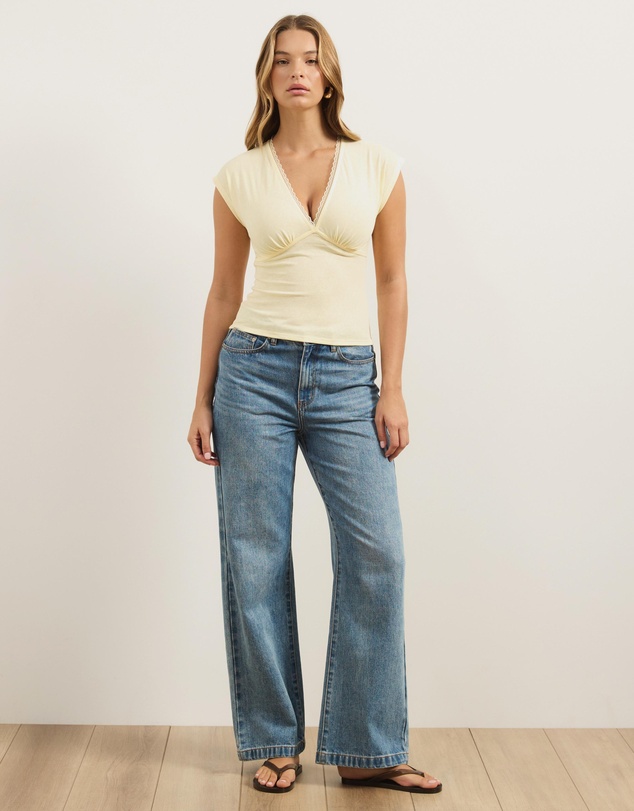 Atmos&Here - Rachel V-Neck Lace Trim T-Shirt
