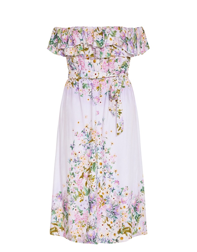 City Chic - Plus size Garden Party Off Shoulder Maxi Dress - lilac