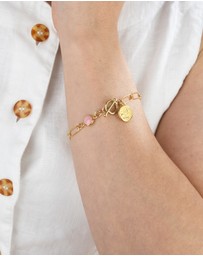 Von Treskow - Open Clip Chain Bracelet with Mini Coin & Pink Opal