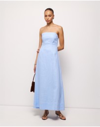 AERE - Cova Pleat Trim Linen Midi Dress