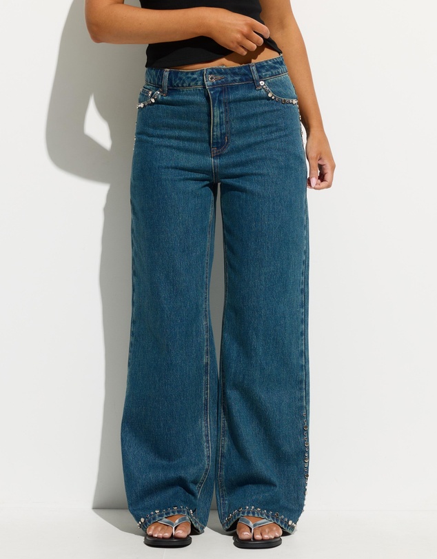 Dazie - Vegas Mid Rise Relaxed Studded Jeans