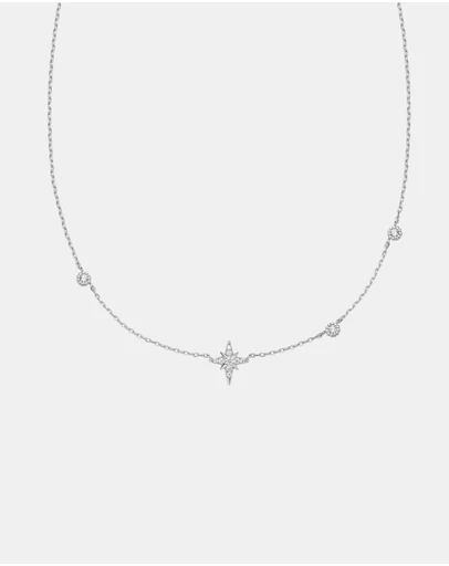 Ania Haie - Ania Haie Silver Eight-Pointed Star Cubic Zirconia Station Necklace