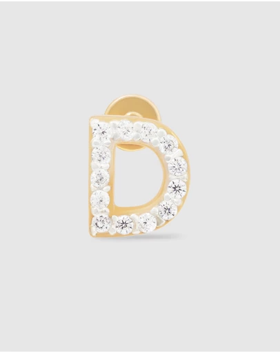 Wanderlust + Co - Alphabet Pave Gold Flat Back Earring - Letter D