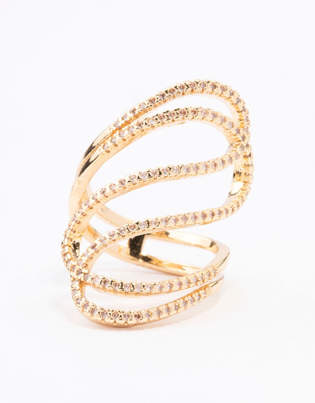 Lovisa - Gold Plated Lovely Ribbon Cubic Zirconia Cocktail Ring