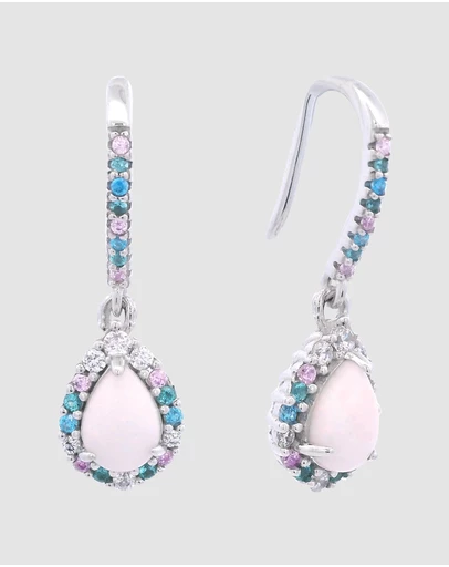 Georgini - GEORGINI WISTERIA CREATED OPAL FLORIBUNDA SHEPHERD HOOK EARRINGS SILVER