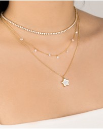 Wanderlust + Co - Star Pearl & Gold Locket Necklace