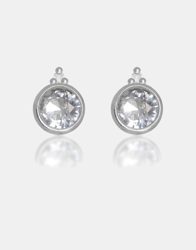 Georgini - Natural Aquamarine And Two Natural Diamond March Silver Earrings