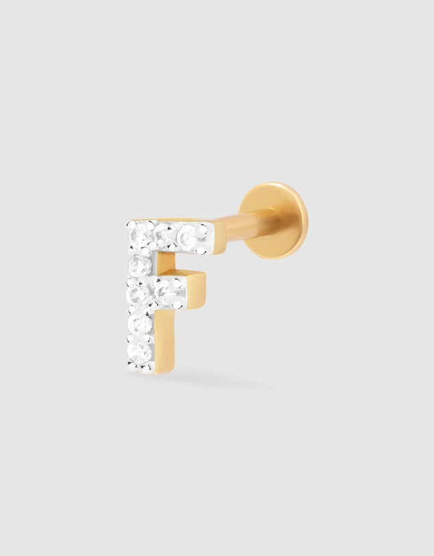 Wanderlust + Co - Alphabet Pave Gold Flat Back Earring - Letter F