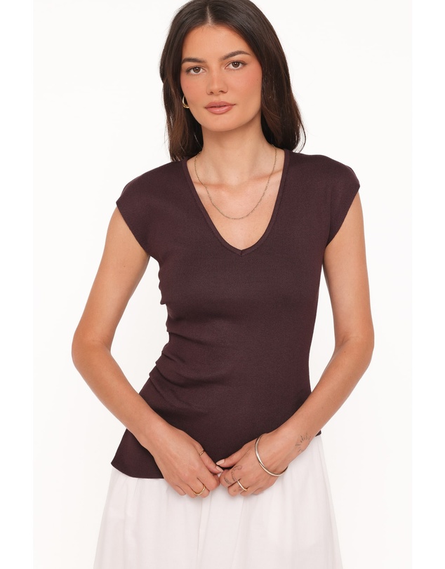 Petal & Pup - Tori Side Cinch Knitted Top - Chocolate Brown
