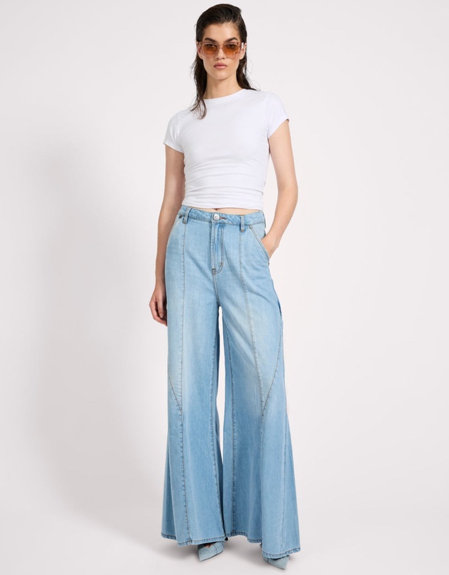 ONE TEASPOON - Hollywoods High Waist Wide Leg Denim Jeans - Cool Blue