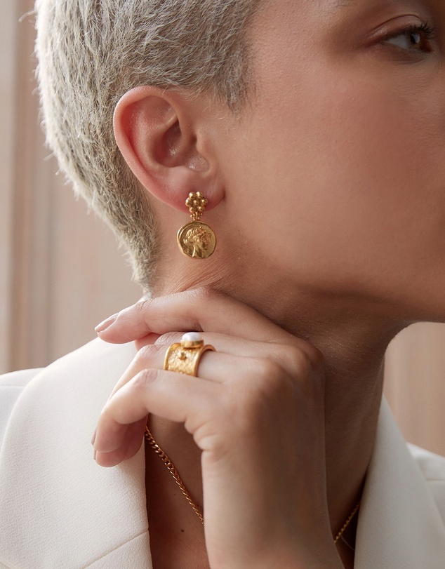 Ottoman Hands - Goddess Demeter Coin Stud Earrings
