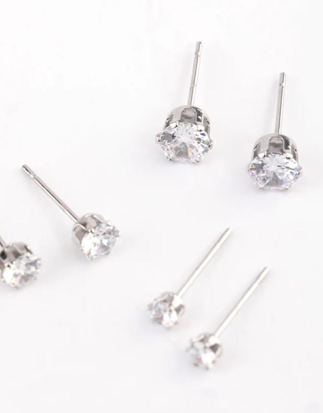 Lovisa - Waterproof Stainless Steel Cubic Zirconia Stud Earrings Pack