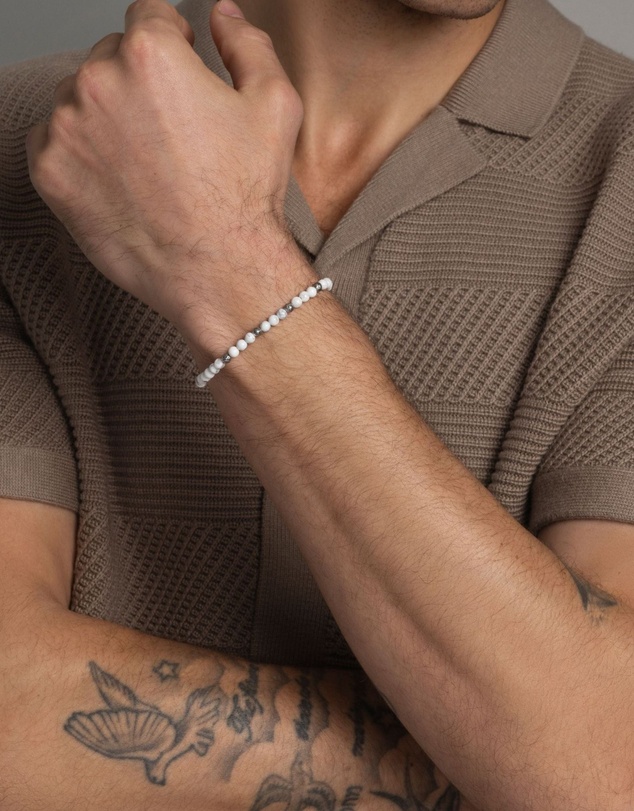 Nialaya Jewellery - Men's Wristband with Howlite