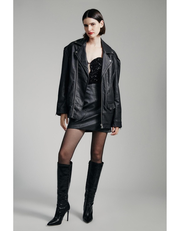 Bardot - Oversized Leather Biker Jacket
