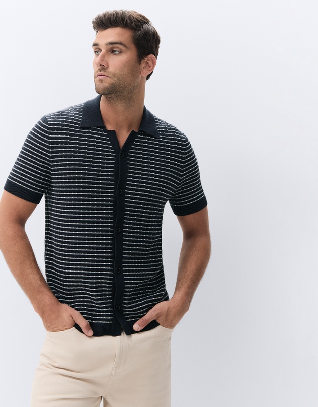 UNISON - Stripe Button Thru Knit
