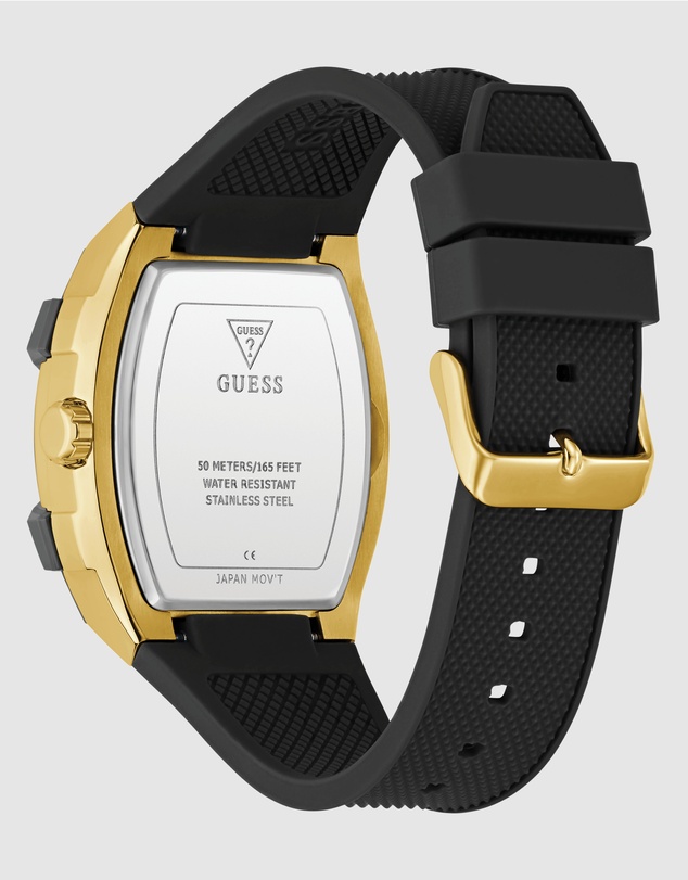 GUESS - GUESS Phoenix Mens Black Gold Tone Multi-function Watch