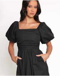 Petal & Pup - Clo Puff Sleeve Midi Dress - Black