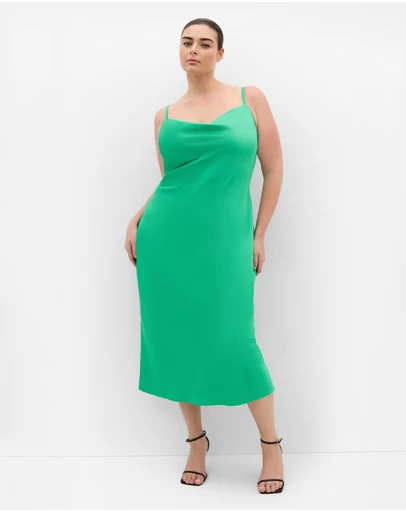 City Chic - Sadie Satin Slip Dress - greenstone