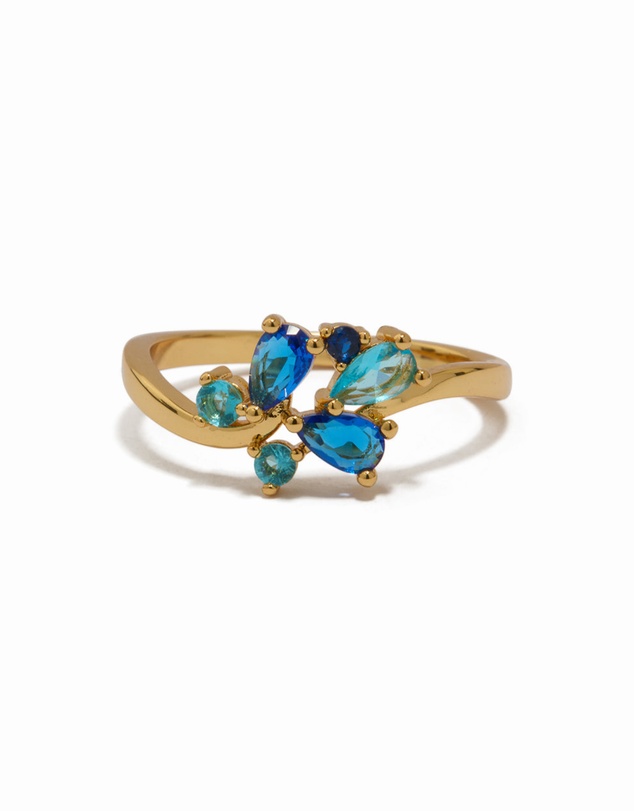 Lovisa - Gold Plated Blue Cubic Zirconia Cluster Ring
