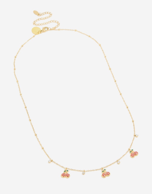Lovisa - Waterproof Gold Plated Stainless Steel Diamante Circle & Cherry Charms Necklace