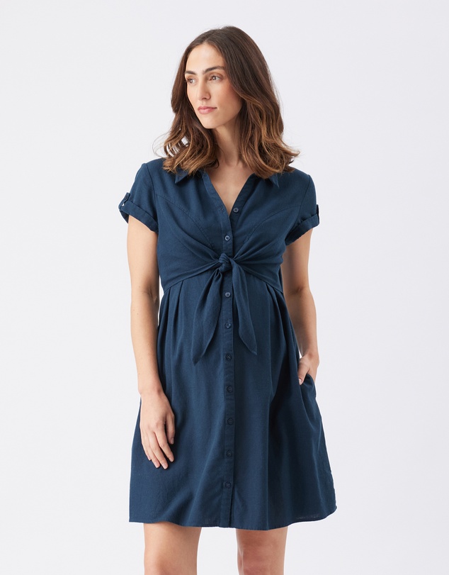 Ripe Maternity - Colette Tie Up Linen Dress