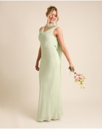 Six Stories - Plunge Cowl Front Chiffon Bridesmaid Dress with Neck Scarf