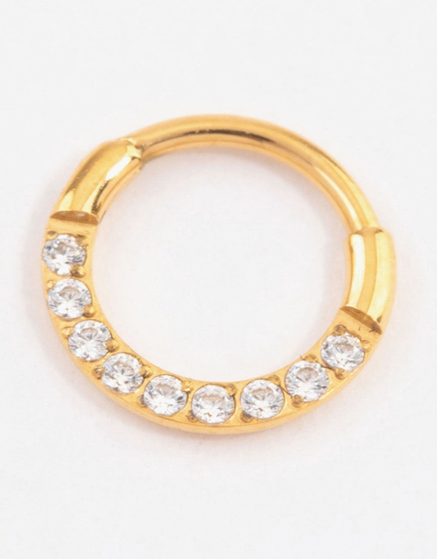 Lovisa - Gold Plated Titanium Cubic Zirconia Clicker Ring 6mm