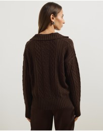 Atmos&Here - Faye Cable Knit Pullover With Collar