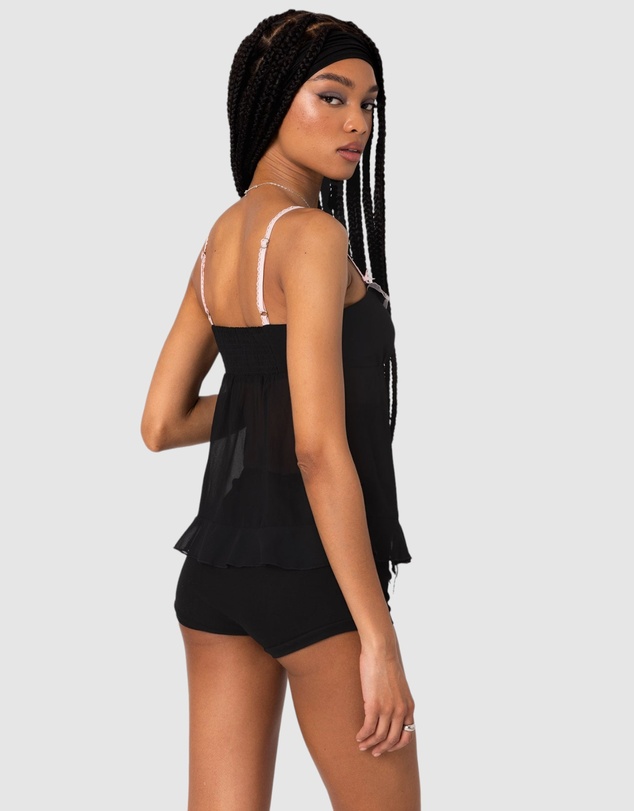 EDIKTED - Sheer Split Front Babydoll Top