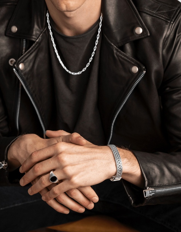 Nialaya Jewellery - Men's Silver Braided Chain Bracelet