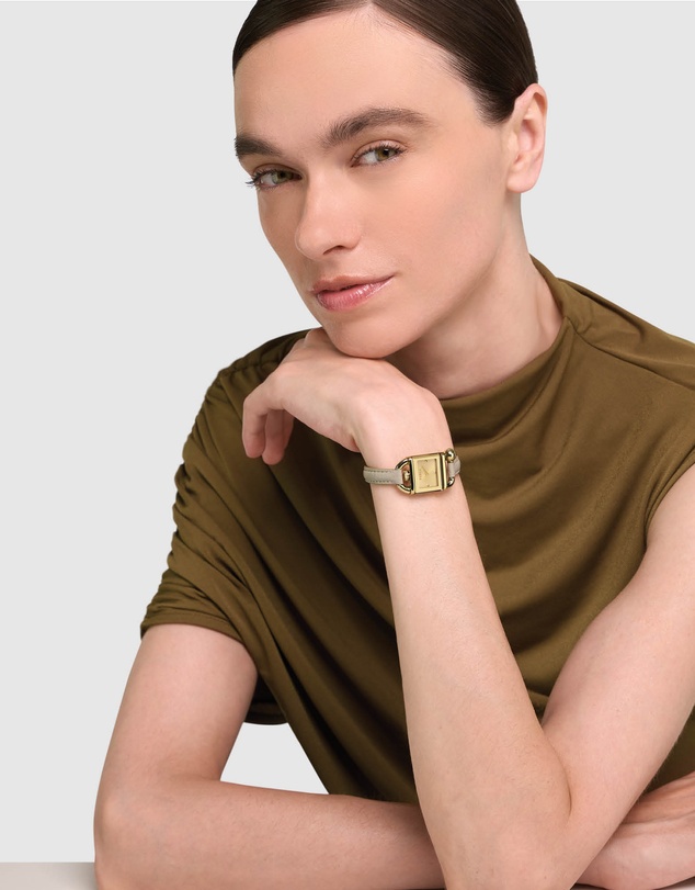 Furla - Mianuvola Square Yellow Gold-Tone Grey Leather Strap Watch
