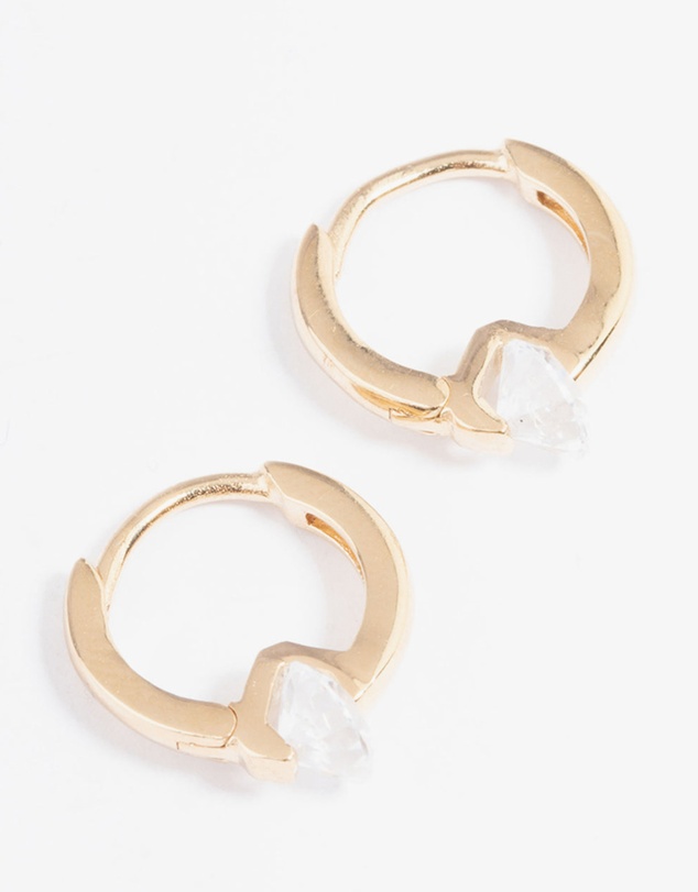 Lovisa - Gold Plated Sterling Silver Round Cubic Zirconia Huggie Earrings